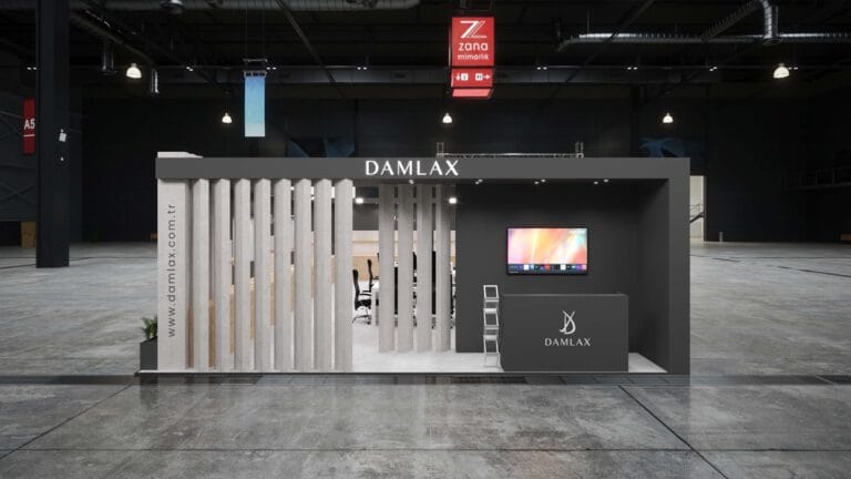 Damlax AYMOD Bahar 2024 ahşap stand ön cephe renderı