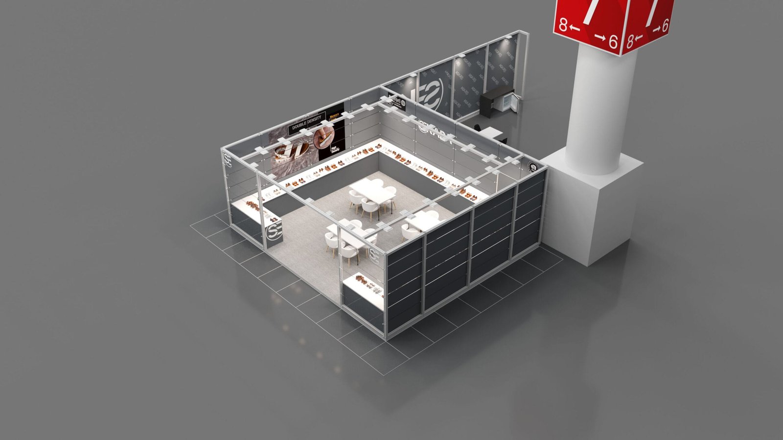 Sekada fuar standı üst perspektif tasarım renderı