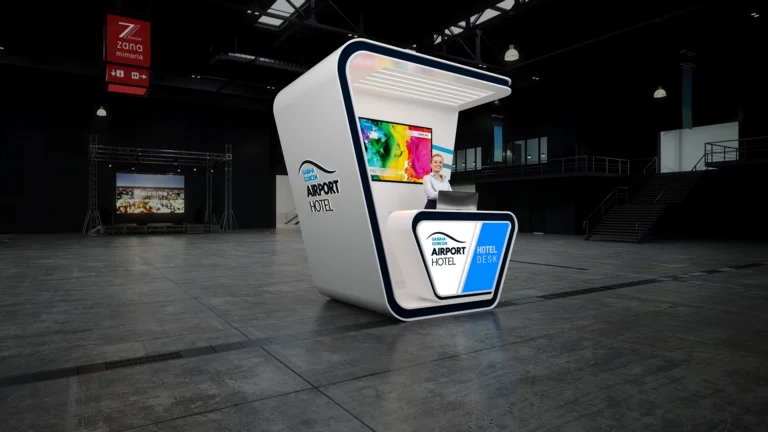 Airport Hotel welcome desk left-view 3D design