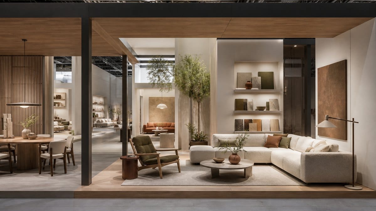 Furnishings and Design Istanbul 2026 için çağdaş mobilya fuar standı