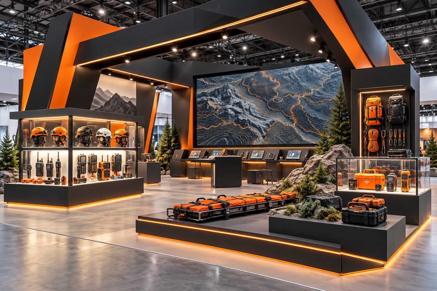NADMEX için afet hazırlığı ve kurtarma ekipmanları sergileyen temsili stand konsepti